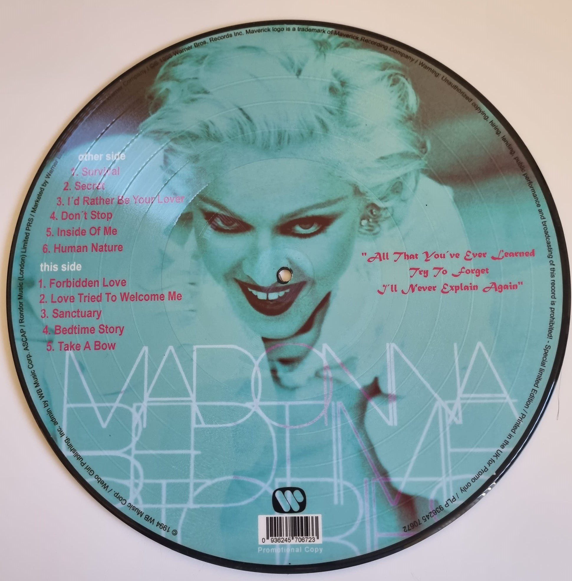 Madonna Bedtime Stories Picture Disc Lp Record Vinyl